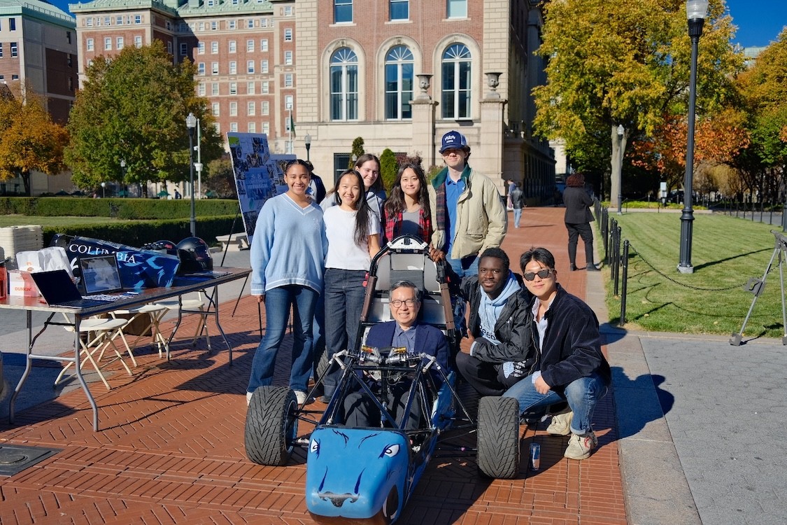 FSAE electric race car with the team from Columbia Formula One Racing at their fundraiser