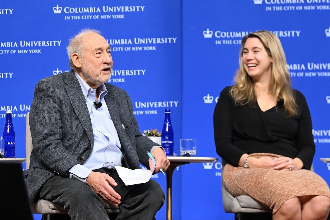 Joseph Stiglitz (left) and Rachel Cummings (right) during the panel discussion.
