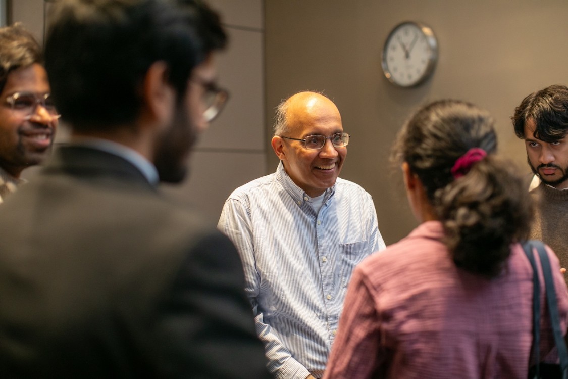 Rajesh Jain engages with students after his Tech CEO talk on campus.
