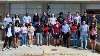 A group of students standing on the Columbia campus