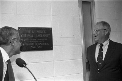Edward Botwinick (right) at the dedication of The Botwinick Gateway Laboratory located on the 12th floor of the Mudd Building