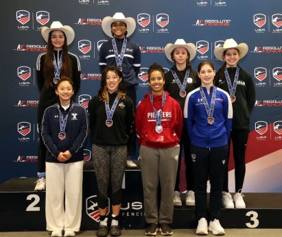 Caption: Katerina Lung (far left, top row) with her silver medal at the 2025 November North American Cup in Fort Worth, Texas.