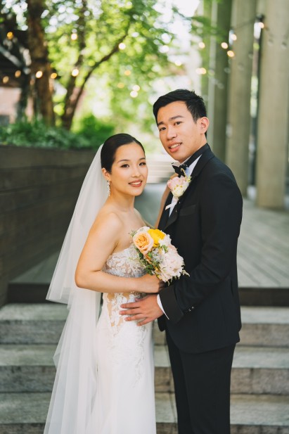 couple posing together on their wedding day